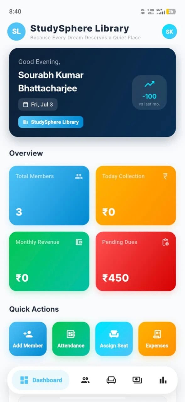 StudySphere Library Dashboard